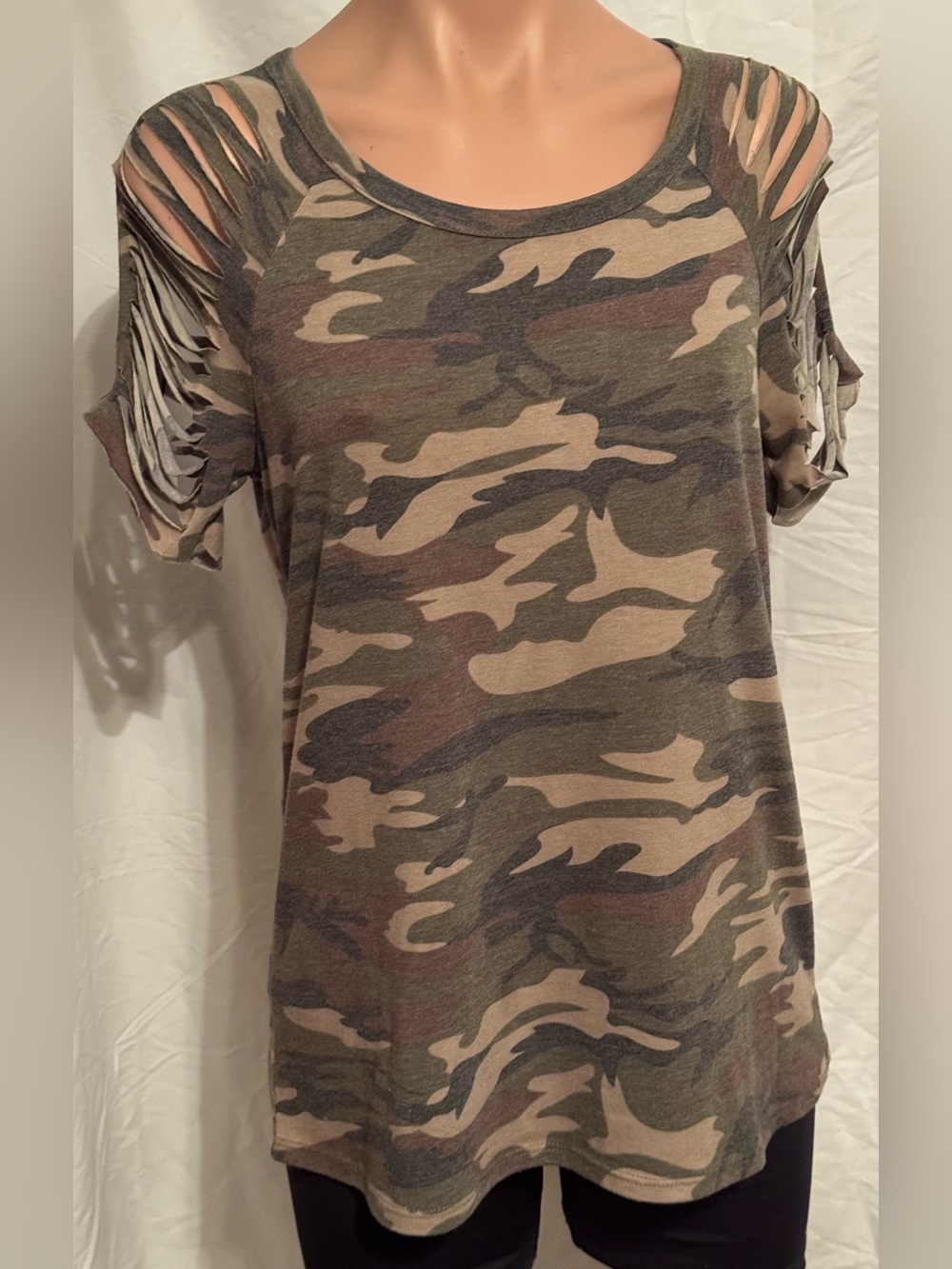 Camo Print Cold-Shoulder Women's Top